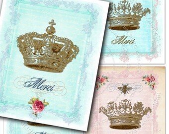 MERCI 4 TIMES 4x5 inch digital paper french crown postcard size diary scrapbook Digital collage sheet instant download printable pp139