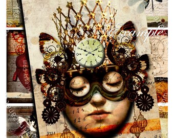 STEAMPUNK LIFE printable vintage aceo size gift tags Digital collage sheet scrapbook paper craft instant download diary art gothic ac213