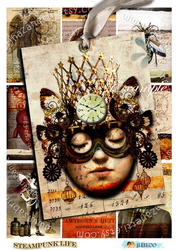 STEAMPUNK LIFE printable vintage aceo size gift tags Digital collage sheet scrapbook paper craft instant download diary art gothic ac213