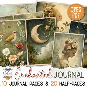 DIARIO ENCANTADO Páginas imprimibles para diario basura / Páginas románticas místicas / Kit de scrapbooking digital Collage de fantasía Manualidades antiguas CU / pp914