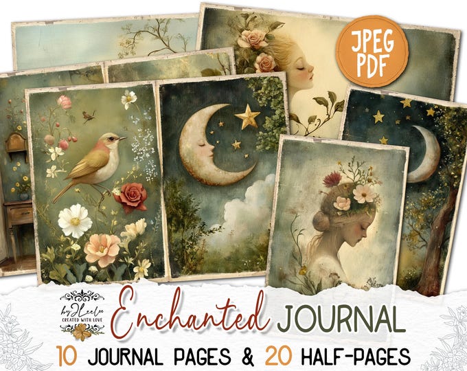 ENCHANTED JOURNAL Junk Journal Pages printable | Mystical romantic pages | Digiscrap Kit scrapbook Fantasy collage Antique Craft CU | pp914