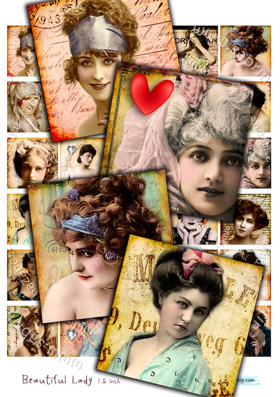 Digital download BEAUTIFUL LADY 1.5x1.5 square woman portrait vintage photo pendant jewelry magnet instant download printable qu214