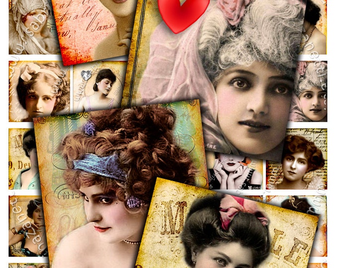 Digital download BEAUTIFUL LADY 1.5x1.5 square woman portrait vintage photo pendant jewelry magnet instant download printable qu214