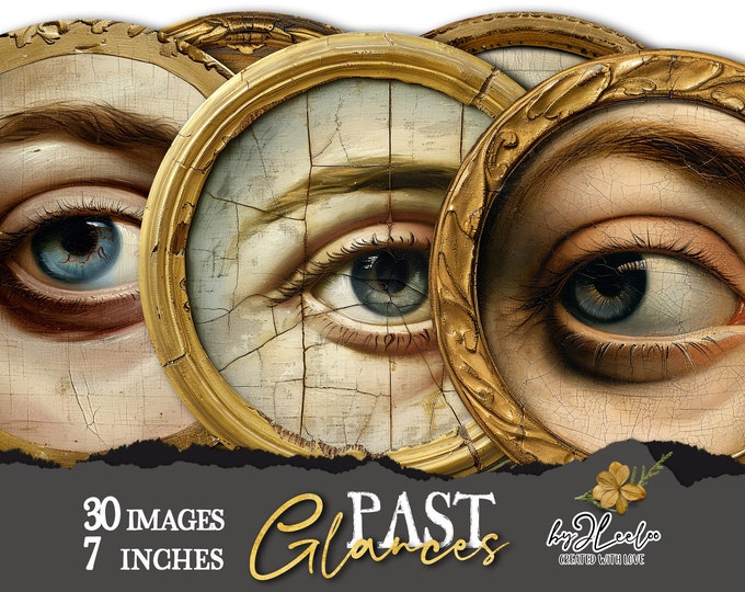 PAST GLANCES fussy-cut ephemera Classical Lover's Eye | Oil painting detail | Drawing Gothic Eye Illustration | junk journal collage | tn790