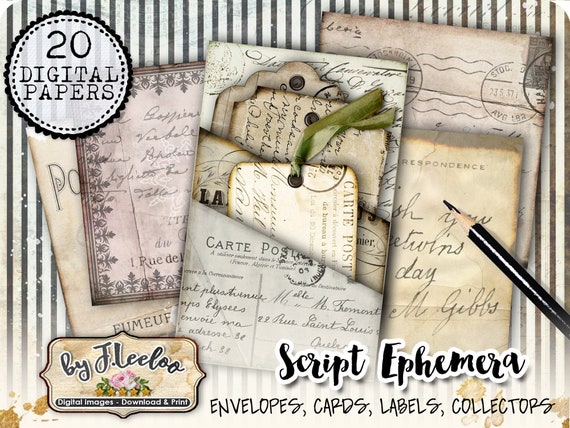 SCRIPT EPHEMERA vintage shabby Handwritten journal diy printable diary collage sheets pp513