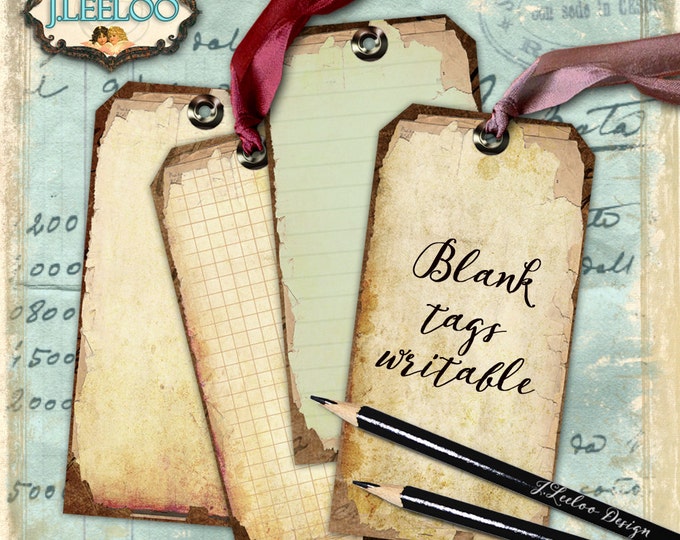 BASIC TAGS blank add your own text and print distressed grunge vintage writable label Digital collage sheet instant download tl157