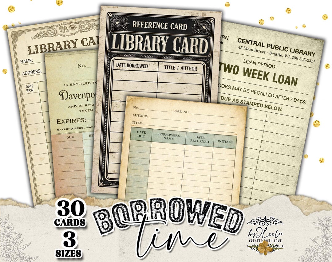 BORROWED TIME Vintage Library Cards | Junk Journal Ephemera Printable ...