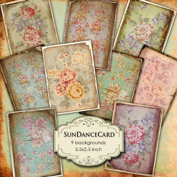 SUNDANCECARD printable atc aceo size  Digital collage sheet instant download paper goods flower background vintage ac214