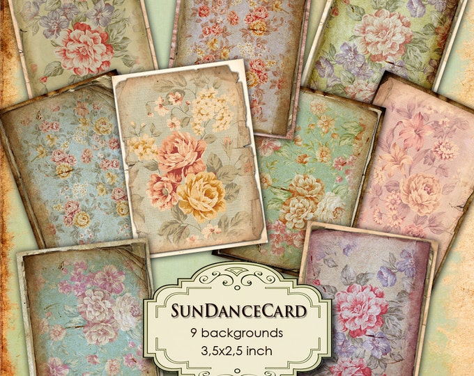 SUNDANCECARD printable atc aceo size  Digital collage sheet instant download paper goods flower background vintage ac214