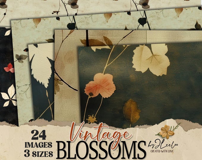 VINTAGE BLOSSOMS 24 papers 3 Size | Pressed flower backdrop | Botanical Garden Background Junk Journal | Muted paper scrapbooking CU | pp862