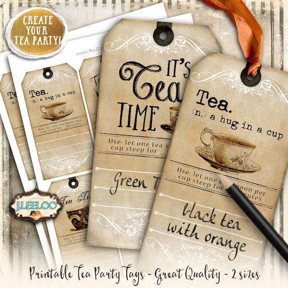 TEA TIME TAGS Digital collage sheet crafting vintage brown sepia printable instant download tl181