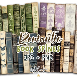 LOMOS DE LIBROS románticos PNG Jpeg 3 tamaños / Imágenes prediseñadas para hacer tarjetas de diario imprimibles de biblioteca vintage victoriana / Adornos para álbumes de recortes / pp903
