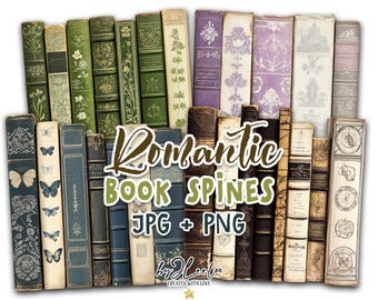 Romantic BOOK SPINES PNG Jpeg 3 sizes | Victorian vintage library printable journal card making clipart | Scrapbook embellishment | pp903