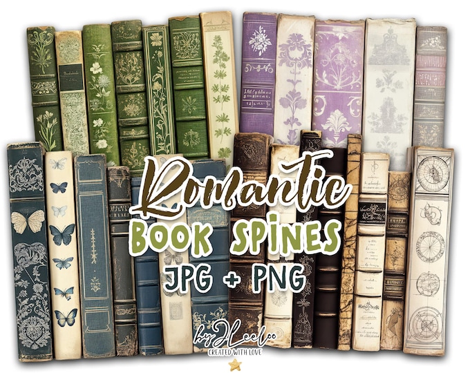 Romantic BOOK SPINES PNG Jpeg 3 sizes | Victorian vintage library printable journal card making clipart | Scrapbook embellishment | pp903
