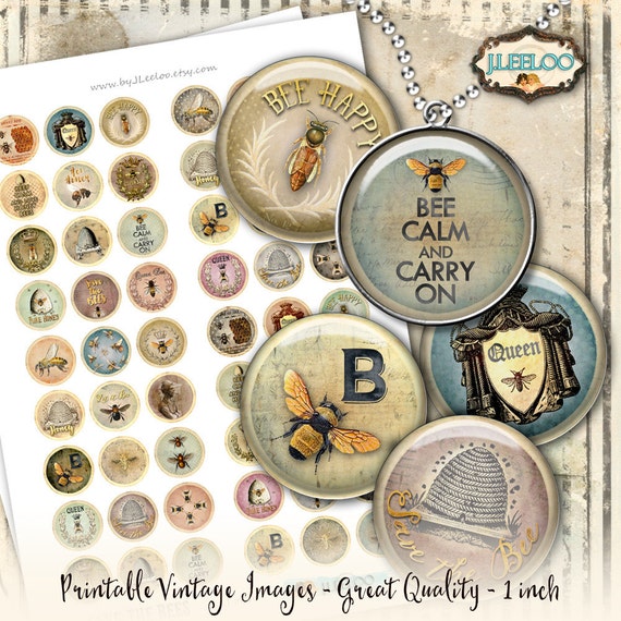SAVE THE BEES 1 inch circle royal bee mirrors hang tags vintage  clipart magnet scrapbooking instant download printable tn548
