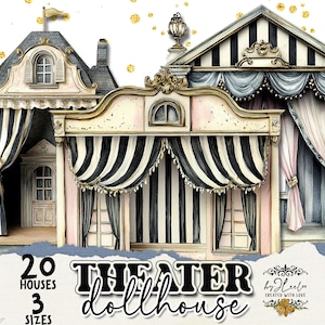CASA DE MUÑECAS DE TEATRO PNG papel artesanal Clipart / Elementos de Whimsy Junk Journal vintage / Circo técnica mixta imprimible / uso comercial / cl195