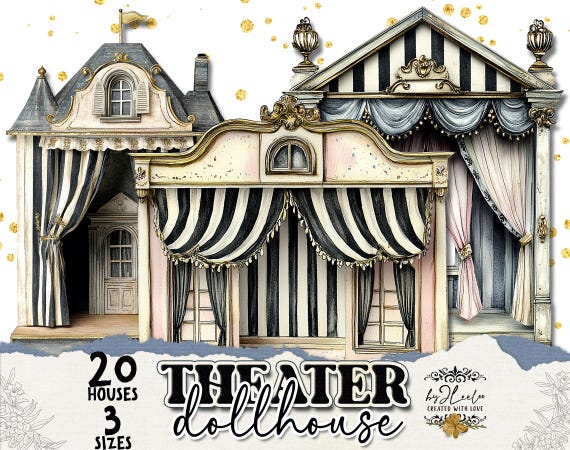 THEATER DOLLHOUSE PNG paper craft Clipart | Whimsy Junk Journal elements vintage | Circus mixed media printable | commercial use | cl195