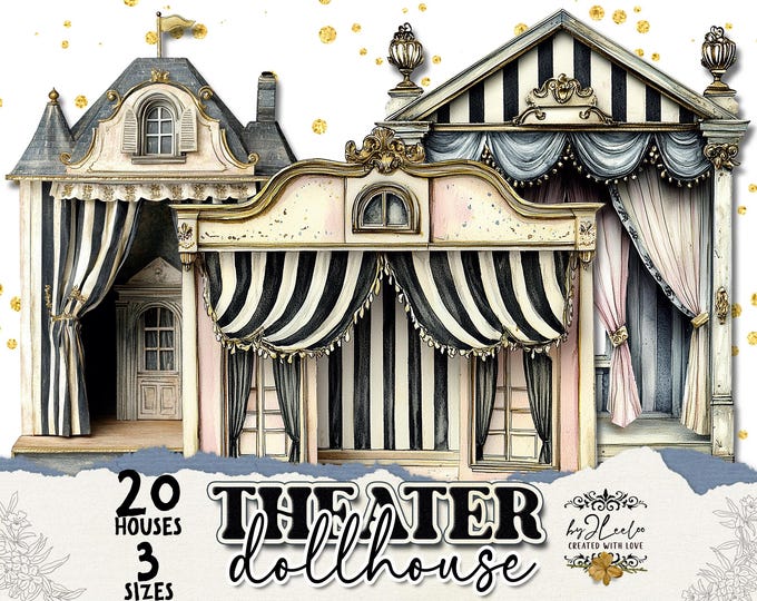 THEATER DOLLHOUSE PNG paper craft Clipart | Whimsy Junk Journal elements vintage | Circus mixed media printable | commercial use | cl195