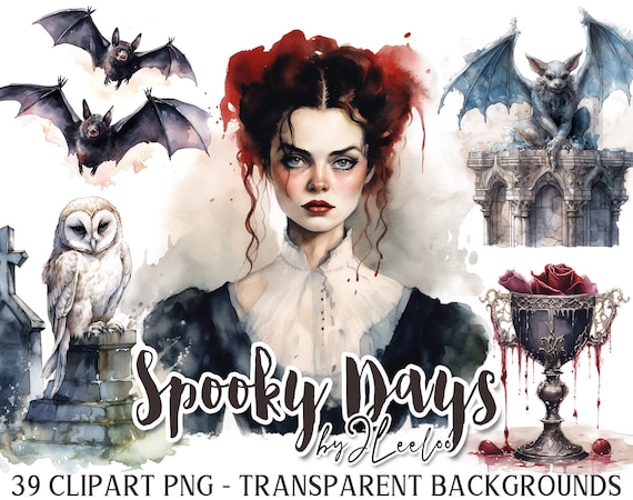 SPOOKY DAYS 39 Png watercolor clipart | horror scrapbook junk journal paper craft printable DIY | vintage gothic victorian ephemera | cl144