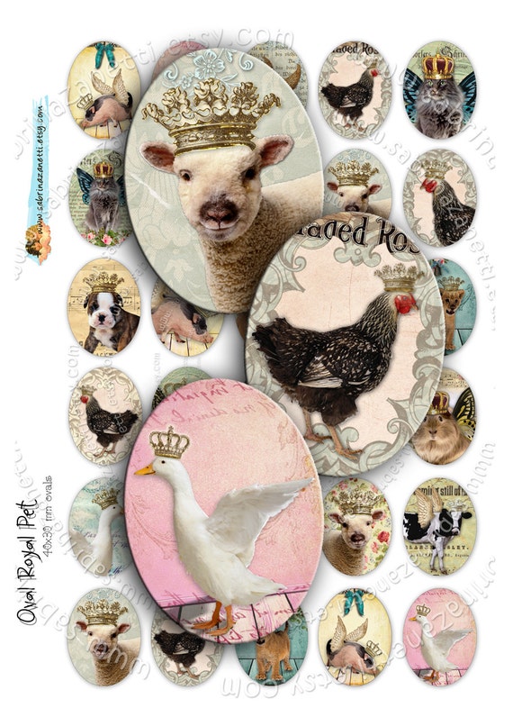 Digital collage OVAL ROYAL PET printable 30x40 mm pet puppy crown dog cat for pendants digital instant download paper collages  ov104