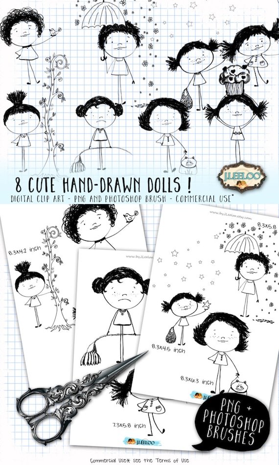 CHILDREN DOODLE Digital Clip Art hand drawn whimsical Commercial Use PNG & Photoshop Brush invitation scrapbook printable cl102