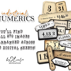 INDUSTRIAL NUMERICS label printable steampunk supplies tags vintage ephemera junk journal masculine images digital collage sheet tl270 image 5