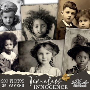 Collection INNOCENCE INTEMPORELLE 200 photos d'enfants éphémères à imprimer | Fournitures Revue technique mixte | Joli lot à fabriquer | cp005