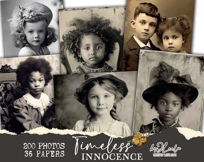TIMELESS INNOCENCE Collection 200 ephemera children photos printable | Supplies Mixed media junk journal | Bundle cute for crafting  | cp005