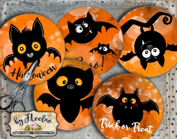 HALLOWEEN BATS 2 inch hand drawn for party magnets scrapbook pendants Digital collage for instant download  tn585