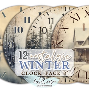 INVIERNO NOSTALGICO 8 pulgadas círculo imprimible reloj cara fabricación / decoración del hogar vintage DIY proyecto fabricación de papel, reloj de fondo / tn584