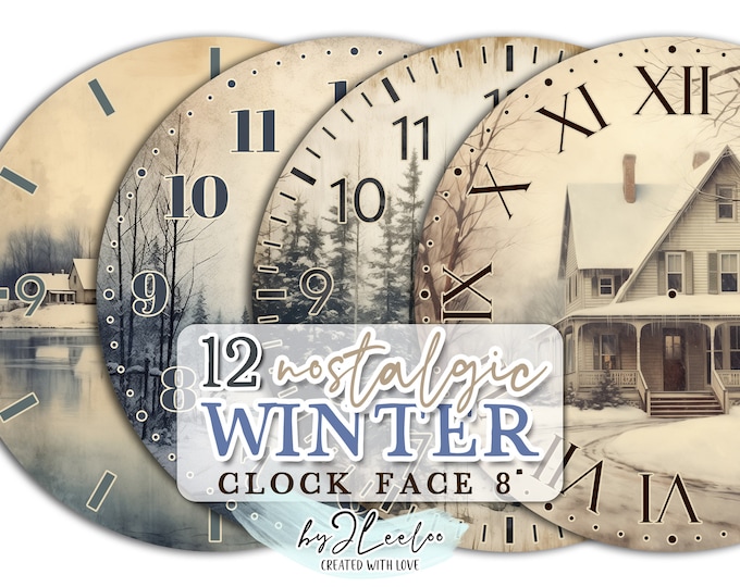 NOSTALGIC WINTER 8 inch circle printable clock face making | vintage home decor DIY project paper crafting, clock background watch | tn584