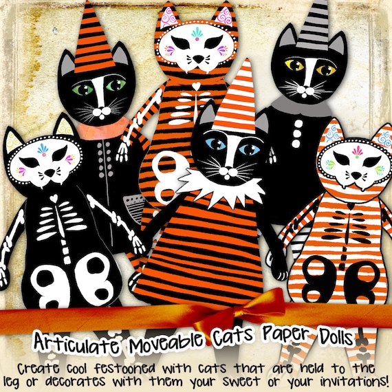 CAT PAPER DOLL digital altered art Digital collage sheet halloween journal page scrapbooking  instant download printable pp308