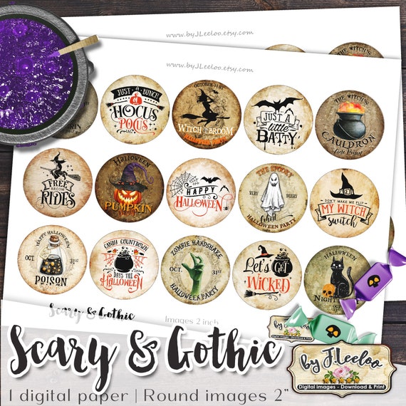 SCARY & GOTHIC 2 inch digital Halloween printable vintage dirty images for topping coasters scrapbooking diary journal grunge ephemera tn620