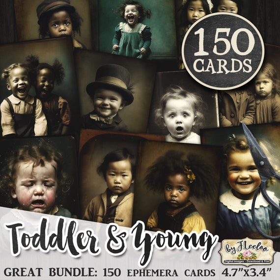 TODDLER and YOUNG Collection 15O ephemera photos printable | Supplies Mixed media junk journal |  Bundle cute  | cp004