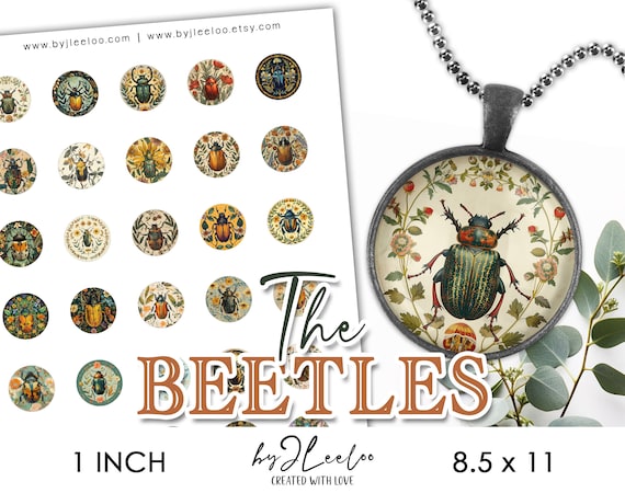THE BEETLES 1 inch printable | supplies round pendants jewelry sticker charm mirror pin brooch | Insectology decoration Entomology | tn783