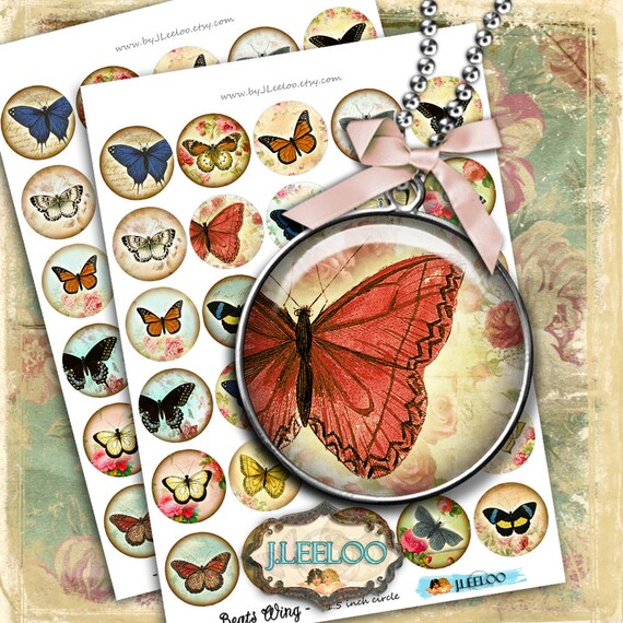 Digital collage sheet  BEATS WING 1.5 inch circle butterfly for pendant magnet and craft instant download printable download tn103