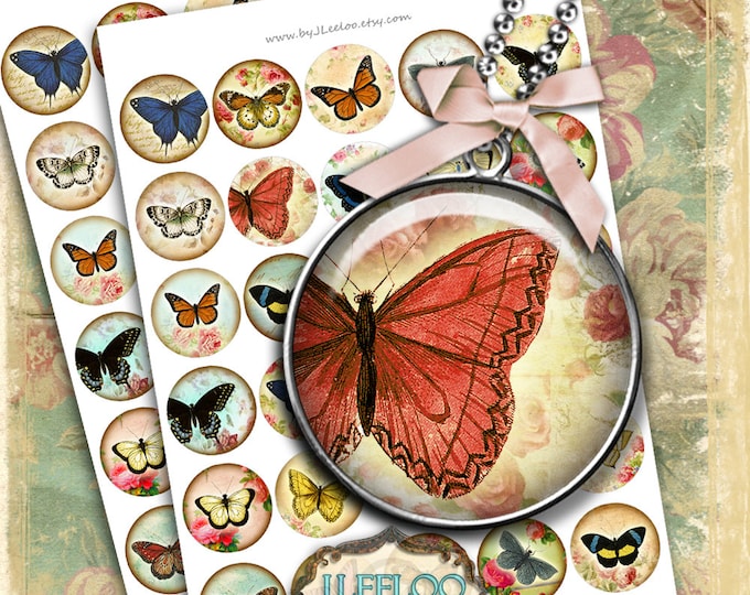 Digital collage sheet  BEATS WING 1.5 inch circle butterfly for pendant magnet and craft instant download printable download tn103
