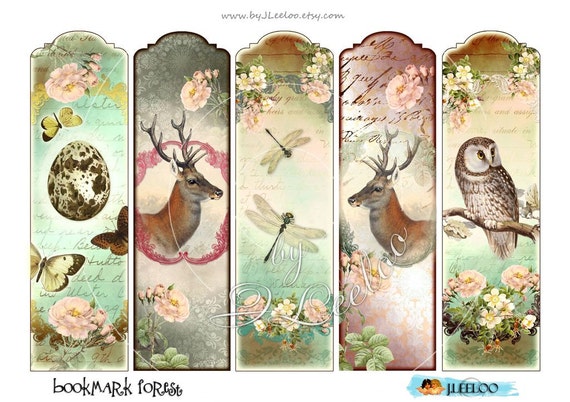 bookmark forest printable bookmarks deer owl nature images etsy