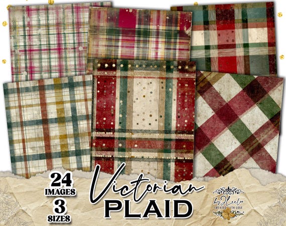 VICTORIAN PLAID vintage Christmas papers, cozy distressed backgrounds for junk journal, collage, scrapbooking & paper crafts | ppK16