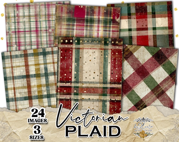 VICTORIAN PLAID vintage Christmas papers, cozy distressed backgrounds for junk journal, collage, scrapbooking & paper crafts | ppK16