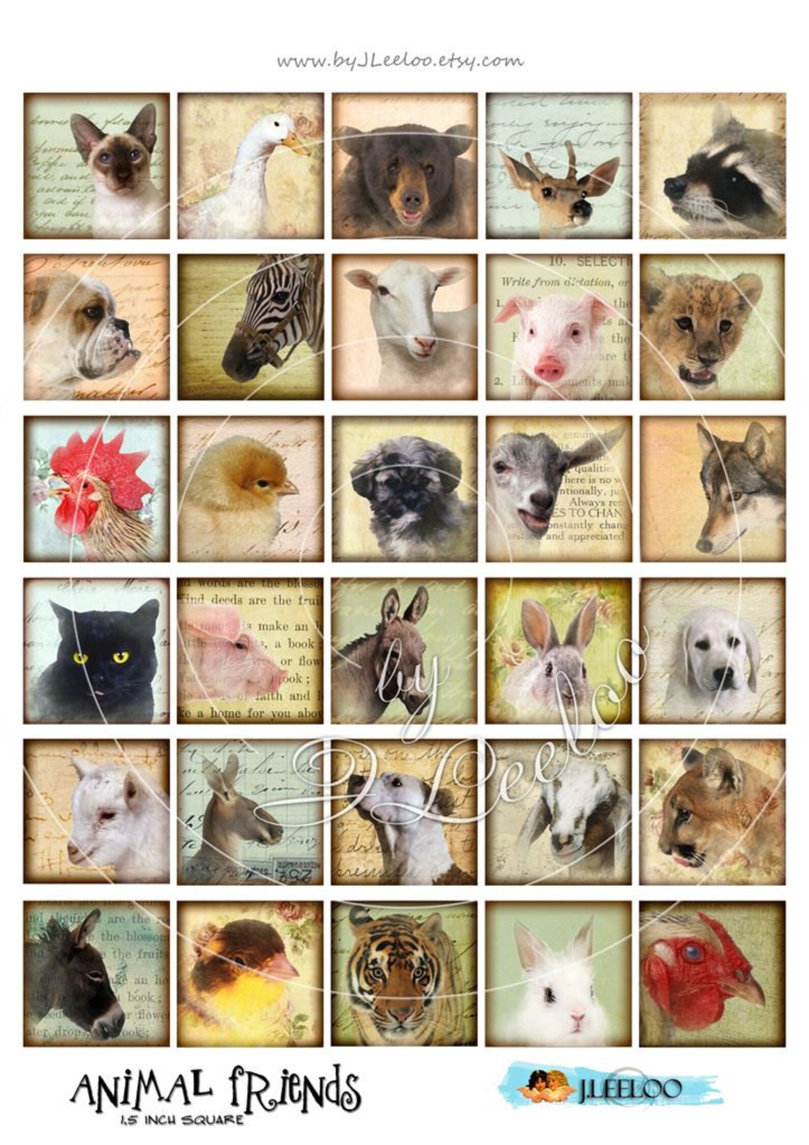 Digital Collage Sheet ANIMAL FRIENDS 1.5 Inch Circle Digital Images ...