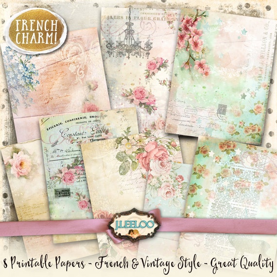 PETIT PARIS 8 victorian papers for scrapbook Digital collage sheet pastel color vintage for scrapbook instant download printable pp387