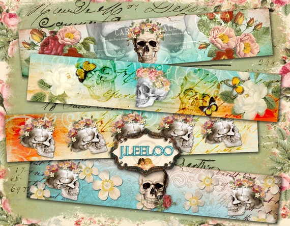 THE SKULLS banner dias de los muertos bones images bracelet printable Digital collage sheet instant download background papers pp245