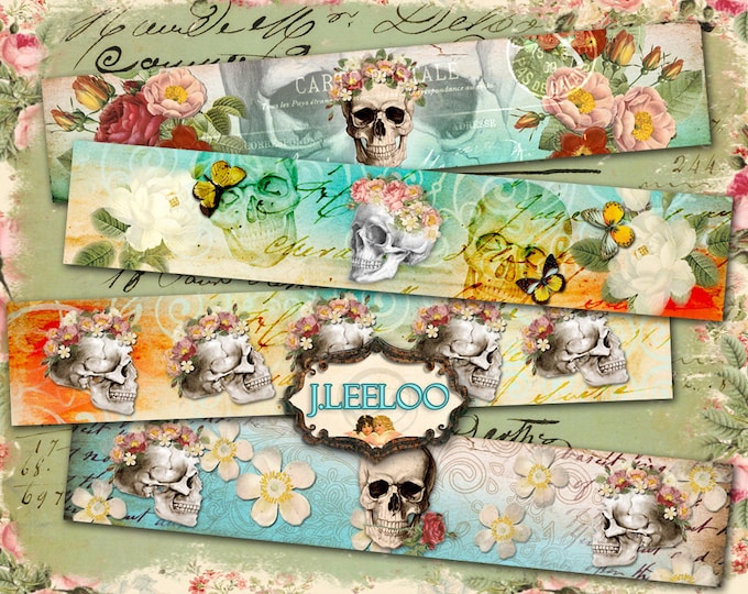 THE SKULLS banner dias de los muertos bones images bracelet printable Digital collage sheet instant download background papers pp245
