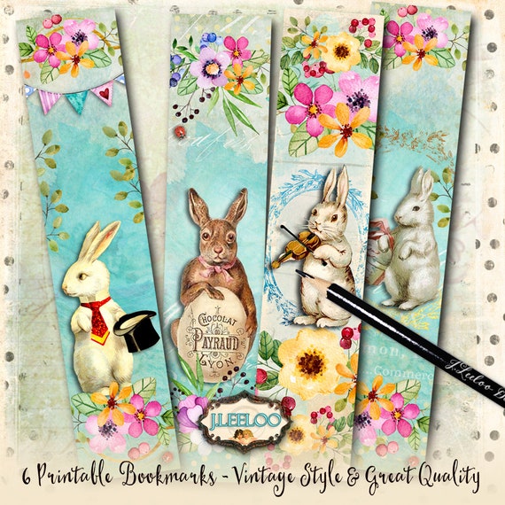 EASTER BOOKMARK printable rabbit vintage images instant download Digital collage sheet background paper victorian- bm103