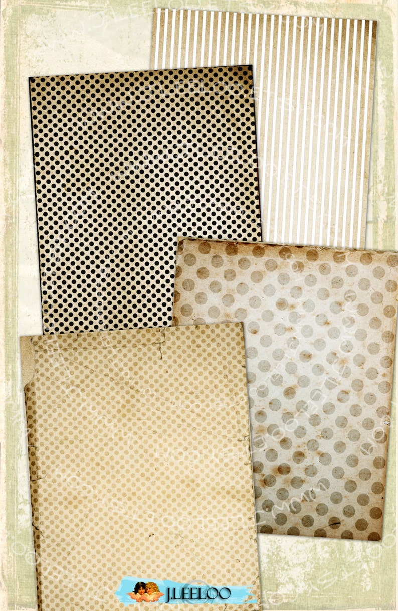 May include: A set of five digital paper textures featuring different patterns. The patterns include polka dots, stripes, and a grid pattern. The papers are in shades of brown and beige.