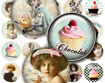 Collage digital BABY n BON BON círculo de 1,5 pulgadas cupcake vintage foto imán joyería de desecho colgante descarga instantánea tn461