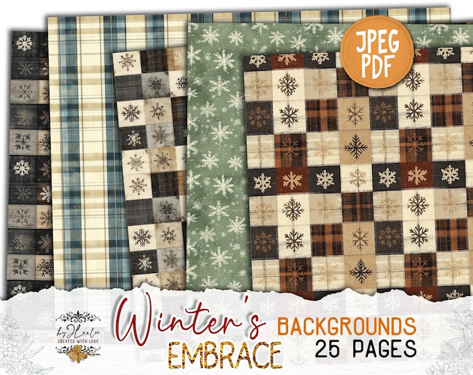 WINTER'S EMBRACE 25 Backgrounds Junk Journal printable | Holidays season Collage Kit scrapbook vintage ephemera | Digital art CU | pp879
