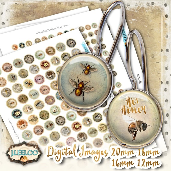 Digital sheet SAVE THE BEES 12mm 16mm 18mm 20mm circle sheets earring ring size chic digital images jewelry instant download tn569