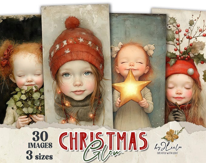 CHRISTMAS GLOW bookmarks 3 sizes | Christmas Festive Girl illustration wrapper decor gift | Label tag printable Junk Journal Digital | bm121